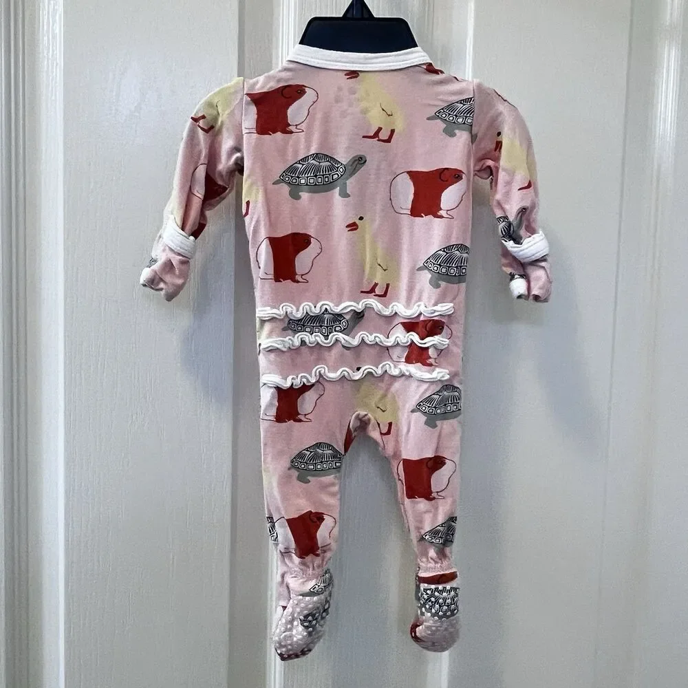 KicKee Pants Peach Blossom Pets Ruffle One Piece Footie Zippy Bamboo Newborn